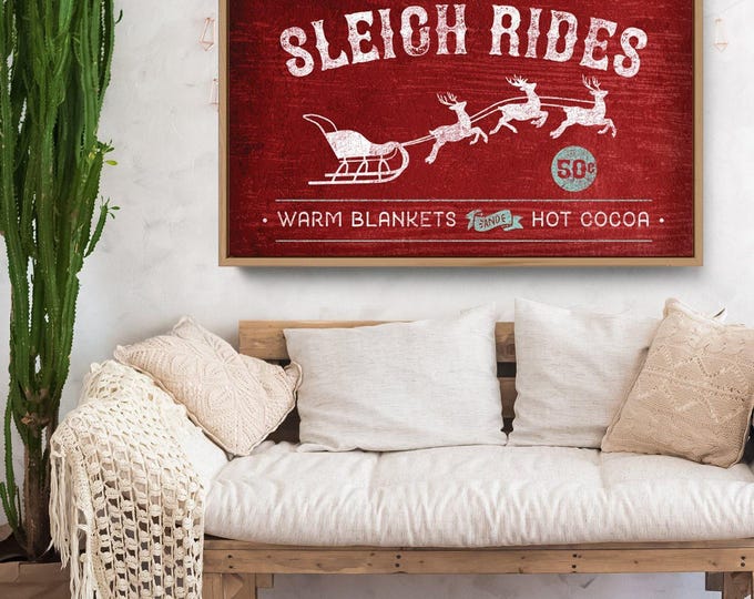 Cozy Christmas Decor, Old Fashioned Sleigh Rides with Reindeer and Hot Cocoa in Deep Red