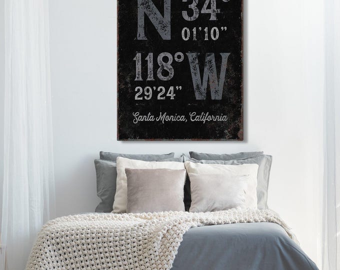 Coordinates Wall Sign - Personalized Family Name, Rustic Farmhouse Decor