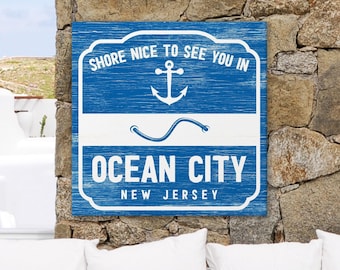 Znaczek plażowy w stylu vintage: spersonalizowana dekoracja ścienna Ocean City NJ