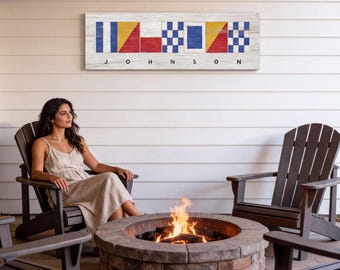 Nautical Flags Family Name Sign, Canvas Print (Custom Text, Lightweight)