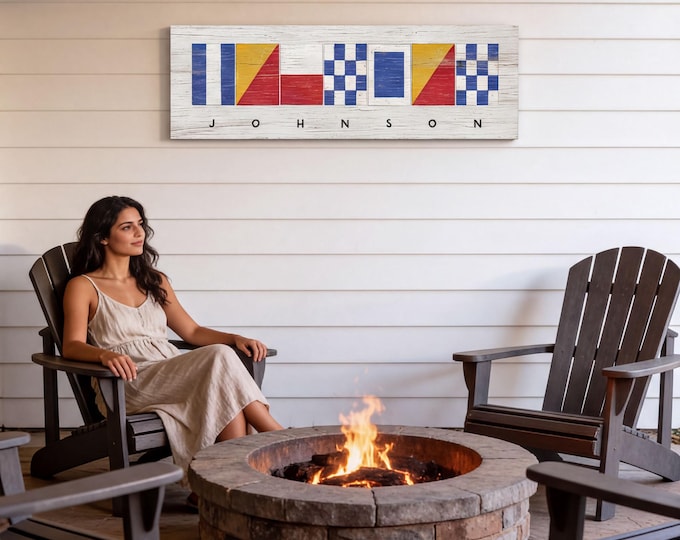 Nautical Flags Family Name Sign, Canvas Print (Custom Text, Lightweight)