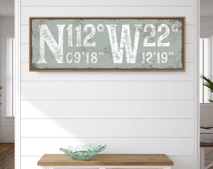 Custom Coordinates Sign: Sage Green Vintage Porch Wall Art