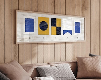 Nautical Flag Sign with Custom Name, Maritime Signal Flags Wall Art, Personalized Sailing Gift