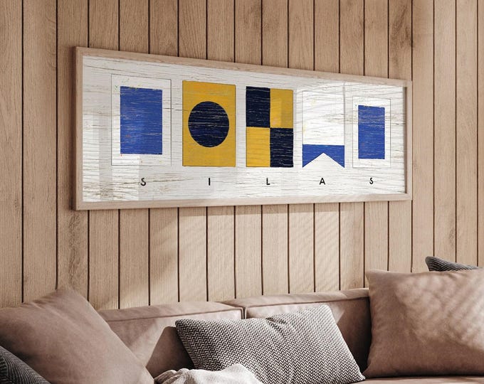 Nautical Flag Sign with Custom Name, Maritime Signal Flags Wall Art, Personalized Sailing Gift