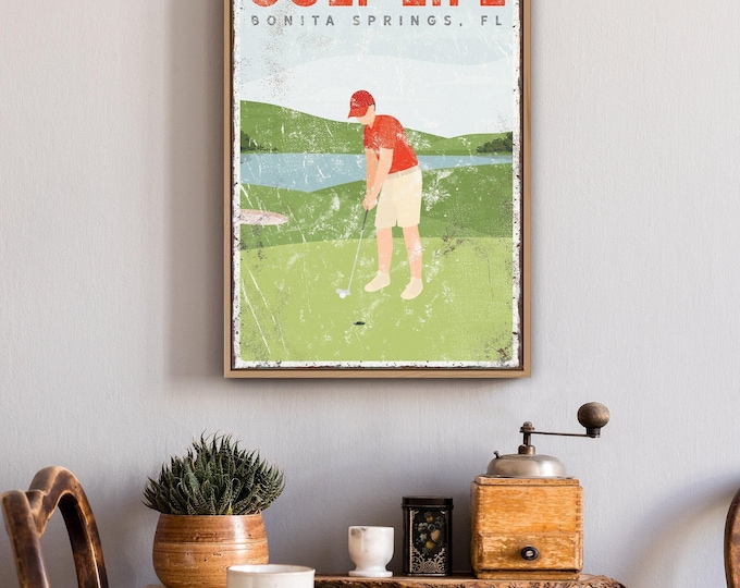 Custom golf sign for dad, GOLF LIFE canvas, Personalized golf gift for grandpa, Vintage golf course art, Bonita Springs Golf Art {vpg}