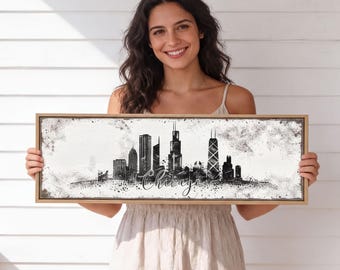 Chicago Skyline Wall Art - Vintage Black and White Canvas Print