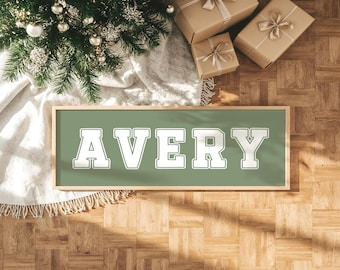 Custom Name Sign: Vintage Sports Style - Seagrass Green