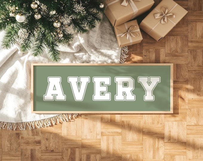 Custom Name Sign: Vintage Sports Style - Seagrass Green