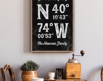 Coordinates Wall Sign: Custom Family Name - Modern Farmhouse Decor