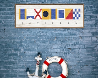 Custom Nautical Flags Sign, Large Personalized Last Name Canvas Print for Above Couch, Sailing Flags Wall Art for Lake House Decor {nfw}