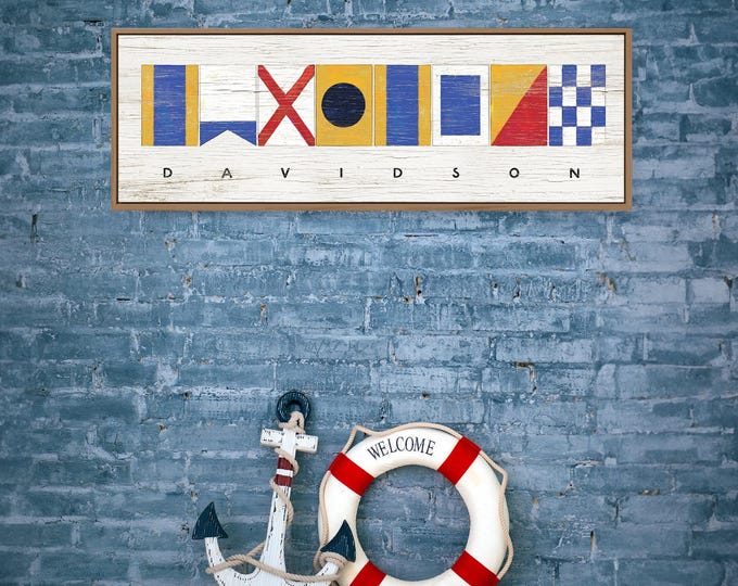 Custom Nautical Flags Sign, Large Personalized Last Name Canvas Print for Above Couch, Sailing Flags Wall Art for Lake House Decor {nfw}
