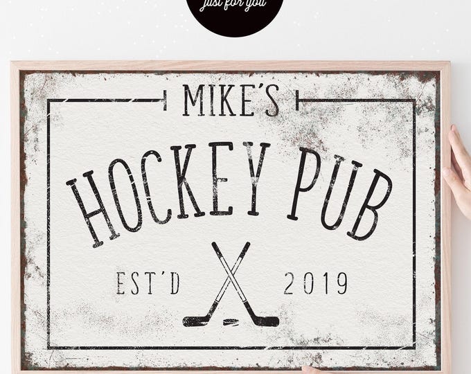 Vintage Hockey Pub Poster - Personalized Black and White Bar Sign