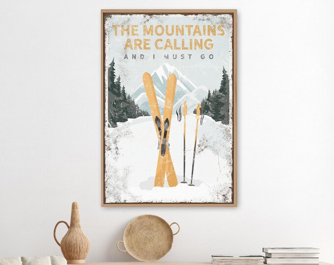 Personalized Yellow Mountain Sign: Vintage Ski Lodge Wall Art