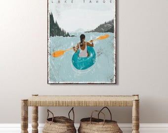 Lake Life Wall Art: Vintage Kayak Poster (Custom Text & Colors)