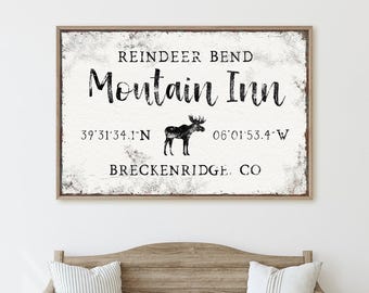 Mountain Inn Sign: Rustic Moose or Reindeer - Personalized Wall Art