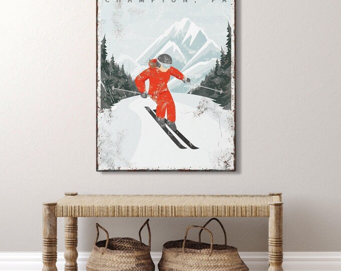 Personalized Ski House Sign, Vintage Style (Custom Mountain Name)
