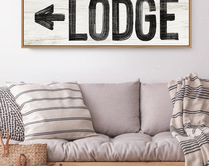 Black White Text Lodge Arrow Sign, Custom Word Beside the Arrow
