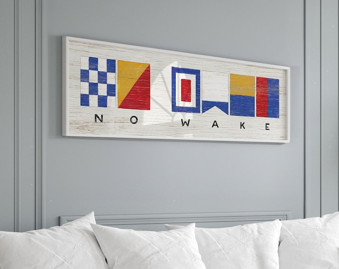 Nautical Flags Sign, No Wake Wall Art For Your Lake In Red, Blue, Yellow, And Black