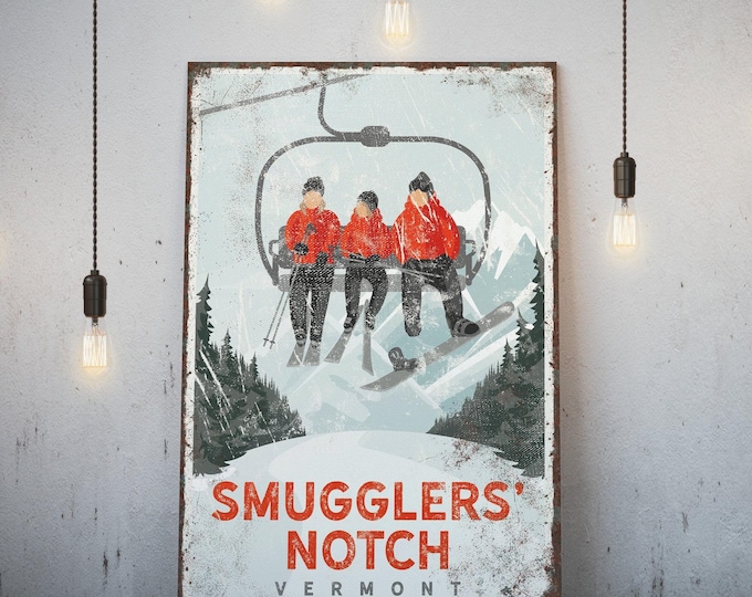 Personalized Art, Vermont Ski Art, Ski Lodge Canvas, Vintage Chairlift Poster for Mountain Lodge, Custom Winter Wall Decor {vpi}