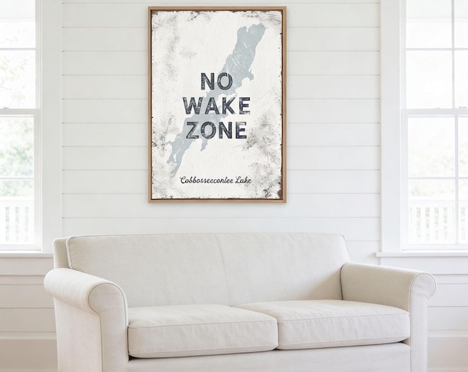 No Wake Zone Canvas Sign: Custom Lake Art, Distressed Gray