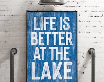 Lake House Sign: Ocean Blue Distressed Wood Texture - Coastal Wall Decor