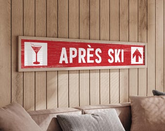 Personalized Ski Trail Name Sign, Custom Trail Sign, Arrow Directional, Red Apres Ski Trail Sign, Fun Gift for Skier, Martini Glass {stn}