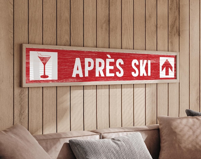 Personalized Ski Trail Name Sign, Custom Trail Sign, Arrow Directional, Red Apres Ski Trail Sign, Fun Gift for Skier, Martini Glass {stn}