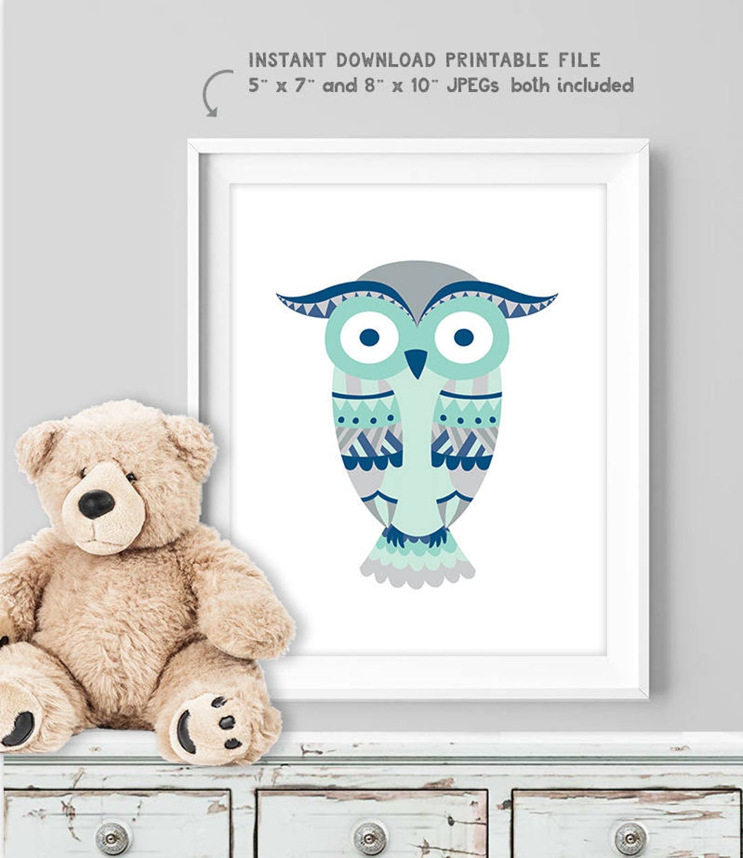 Tribal Owl Poster / Tribal Wall Art Print DIY / Navy Sign, NAVY MINT ...