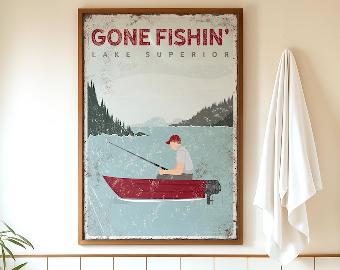 Boat Lake Sign, Red Cap, Custom Fishing Scene For Your Lake Life