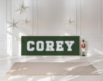 Vintage Sports Room Sign, Dark Green Lettering (Custom Name, Multiple Sizes)
