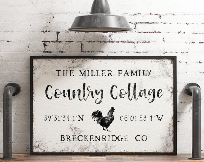 Coordinates Sign, Personalized Rooster Farmhouse Art in Black