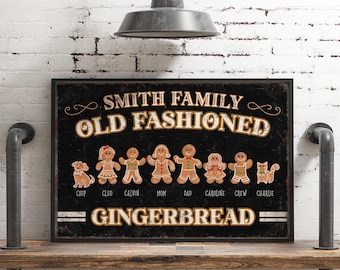 Gingerbread Family Christmas Sign, Gingerbread Family with Pets, Pick up to 8 Gingerbread Family Members, Custom Christmas Gift Idea