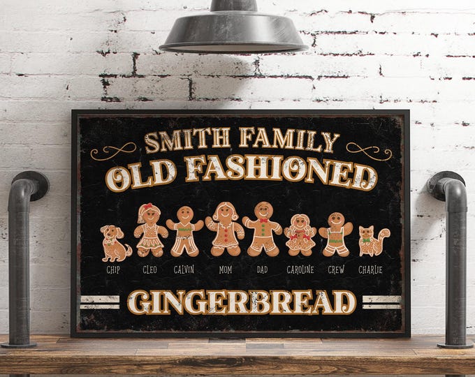 Gingerbread Family Christmas Sign, Gingerbread Family with Pets, Pick up to 8 Gingerbread Family Members, Custom Christmas Gift Idea