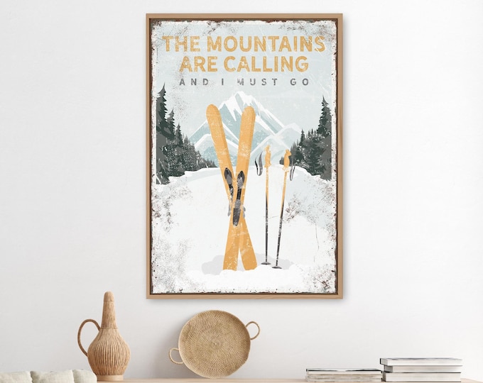 Ski Lodge Decor, Mountain Wall Art, Winter Wall Art, Vintage Ski Poster, Personalized Yellow Mountain Sign, Unique Gift for Her {vps}