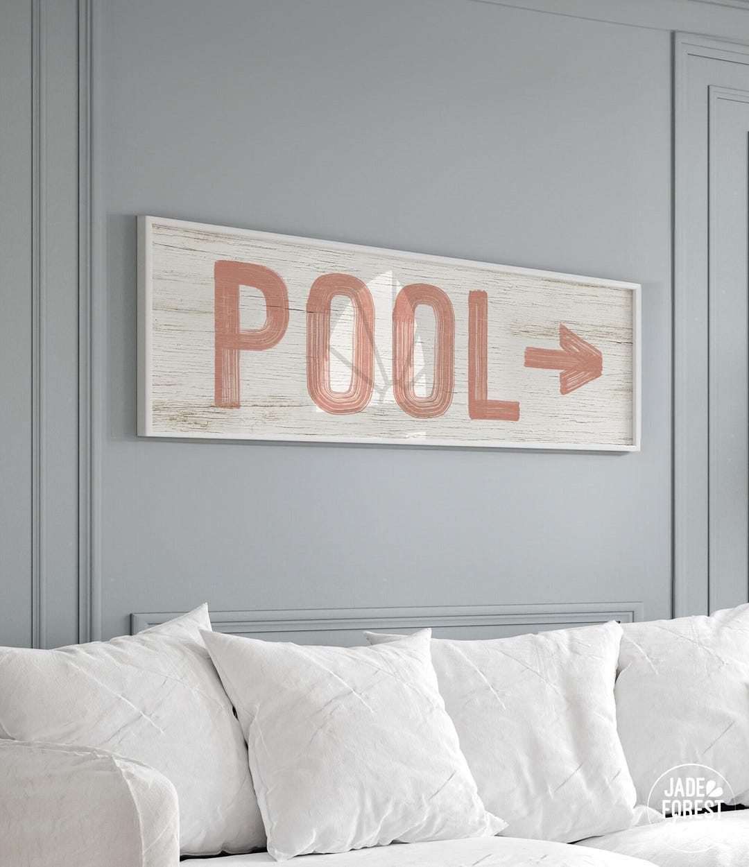 Coral Vintage Pool Sign: Long Skinny Arrow, Rustic Wood Frame - Etsy