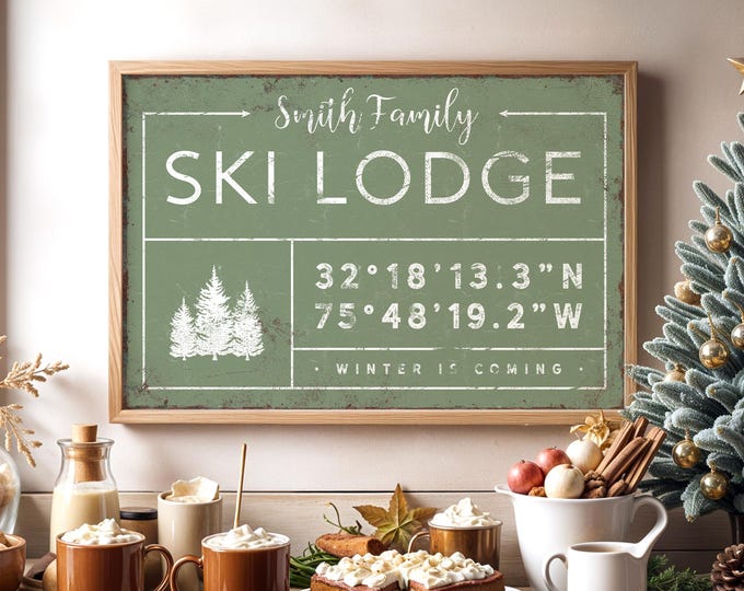 Ski Lodge Wall Sign: Personalized Family Name (Wood or Canvas)