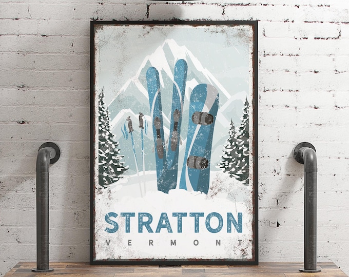 Snowboarding Lodge Wall Art: Stratton Vermont - Personalized Gift