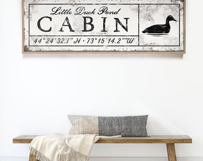 Cabin Wall Sign: Rustic Duck Graphic - Custom Coordinates Art