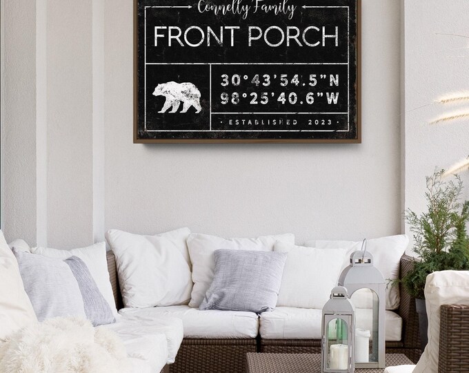 Custom Front Porch Sign - Vintage Bear Art and Family Coordinates