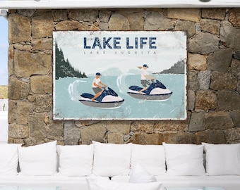 Lake Wall Art: Custom Vintage Jetski Sign - Canvas or Aluminum