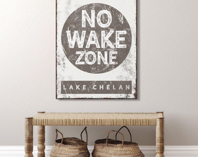 Rustic Lakehouse No Wake Zone Sign, Vintage Style (Custom Lake Name)