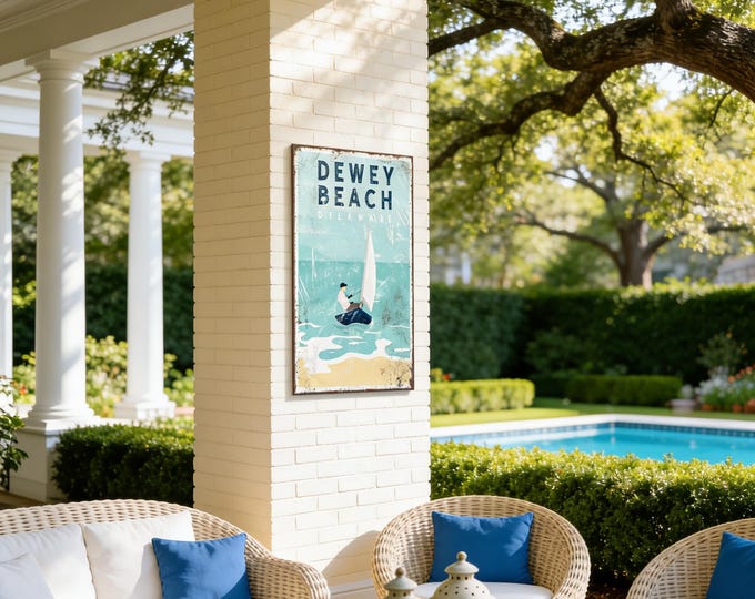 Vintage Dewey Beach Sign: Personalized Sailboat Art on Canvas