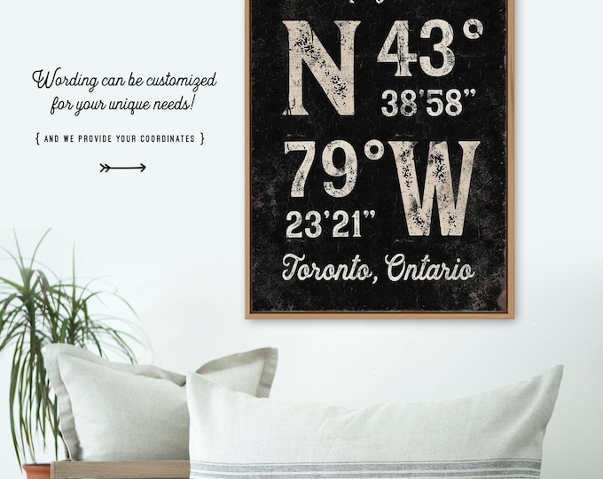Custom Coordinates Sign - Vintage Farmhouse Style with Last Name