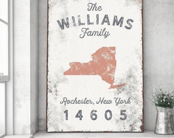 The Williams Family Sign, Personalized State Silhouette Print, Custom City Name Wall Art