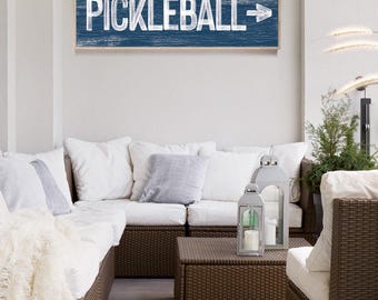 Navy Pickleball Sign - Rustic Arrow with Personalized Text