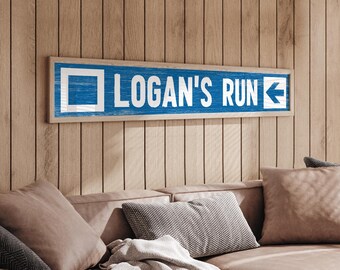 Ski Trail Name Sign: Blue Square, Faux Weathered Wood - Rustic Cabin