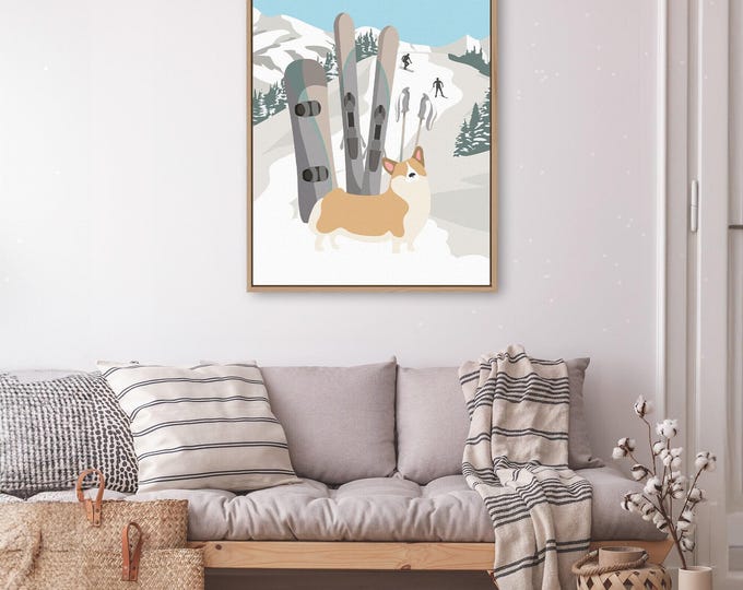 Vintage Ski Poster: Personalized Dog Art - Canvas or Aluminum