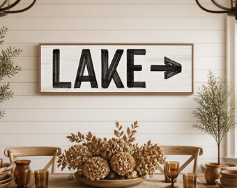 Vintage Lake House Sign - Black & White, Rustic Coastal Wall Art