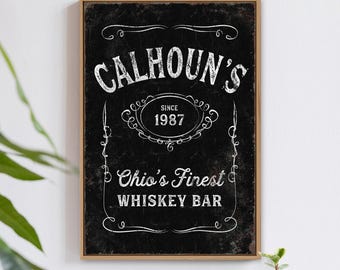 Calhouns Whiskey Bar Sign, Custom Family Name, Personalized Since Year Wall Art