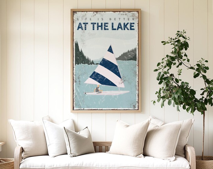 Personalized Lake House Poster: Custom Sailing Art in Navy
